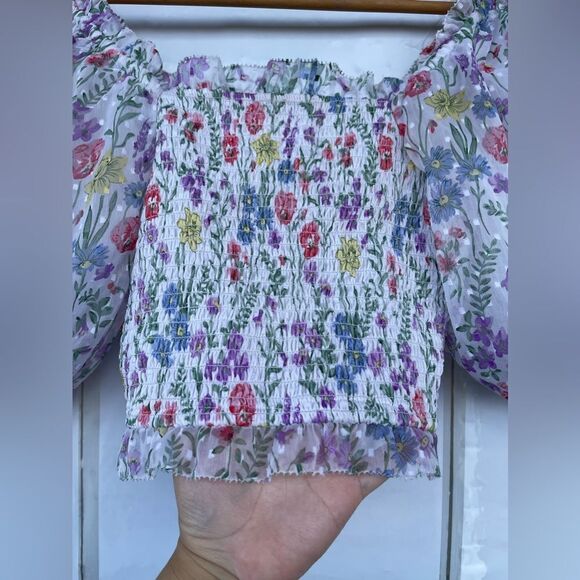 Saylor Teryn multi color floral ruffle smocked top XS - Picture 12 of 14